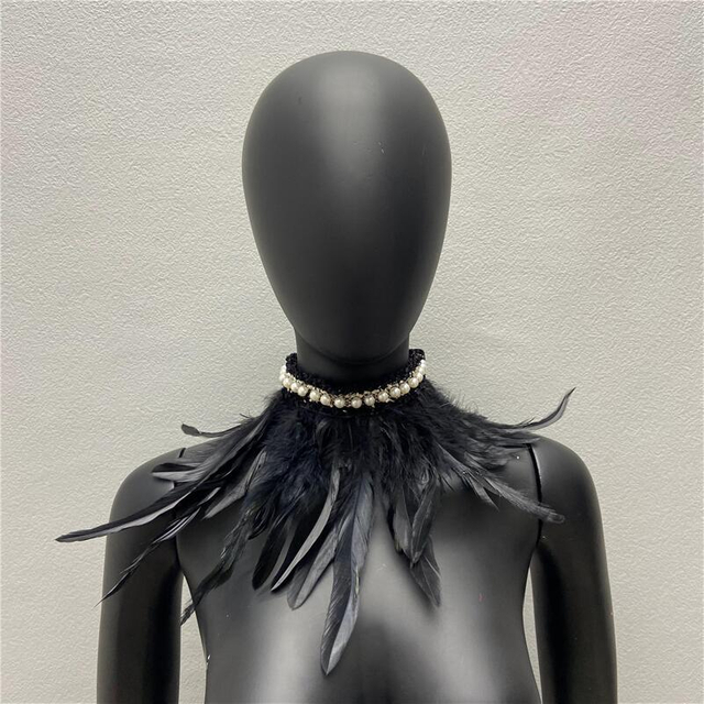 Cross-border hot sales of Gothic-style feather scarves, Halloween mascots, balls, pearl lace scarves, clothing accessories