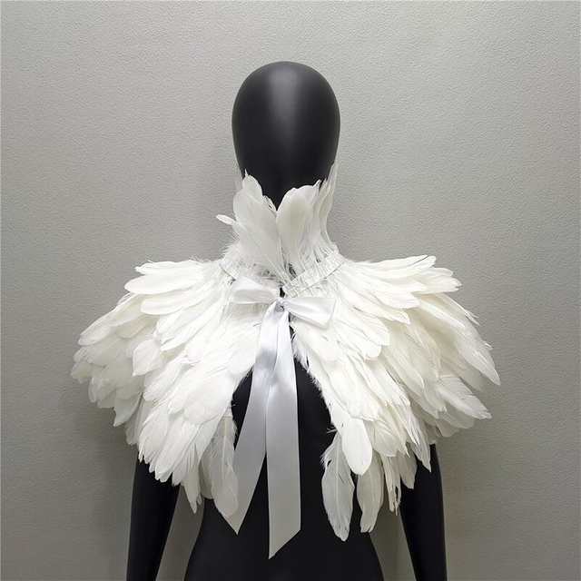 Amazon Halloween Gothic Feather Cloak, Rooster Feather Scarf, Rooster Feather Fake Collar, Masquerade Ball Shawl