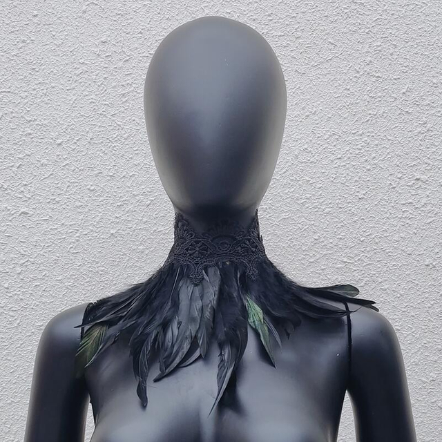 Black Lace, Feather Scarf, False Collar, Halloween Masquerade Ball Costume And Accessories